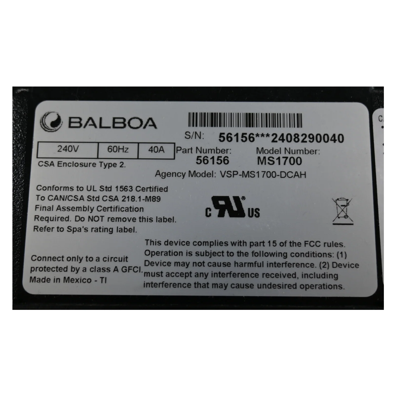 X300781 - Control Pack, Balboa Equipment MS1700 - Image 4