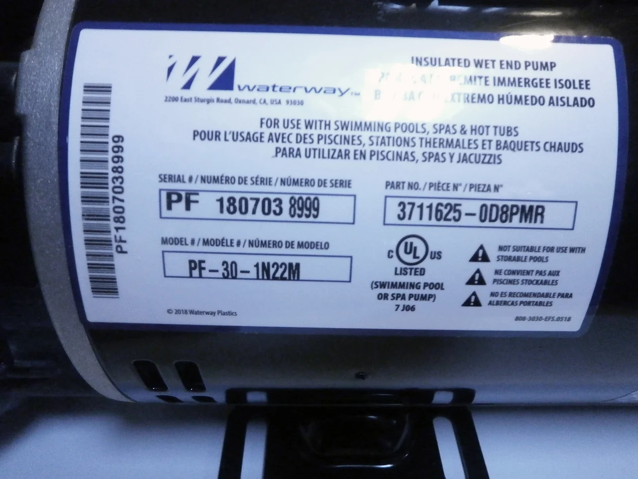No Longer Available - X320500 - Spa Pump - 12A 1spd 56 Frame Executive Waterway Pump (replaced by pump X320564) - Image 3
