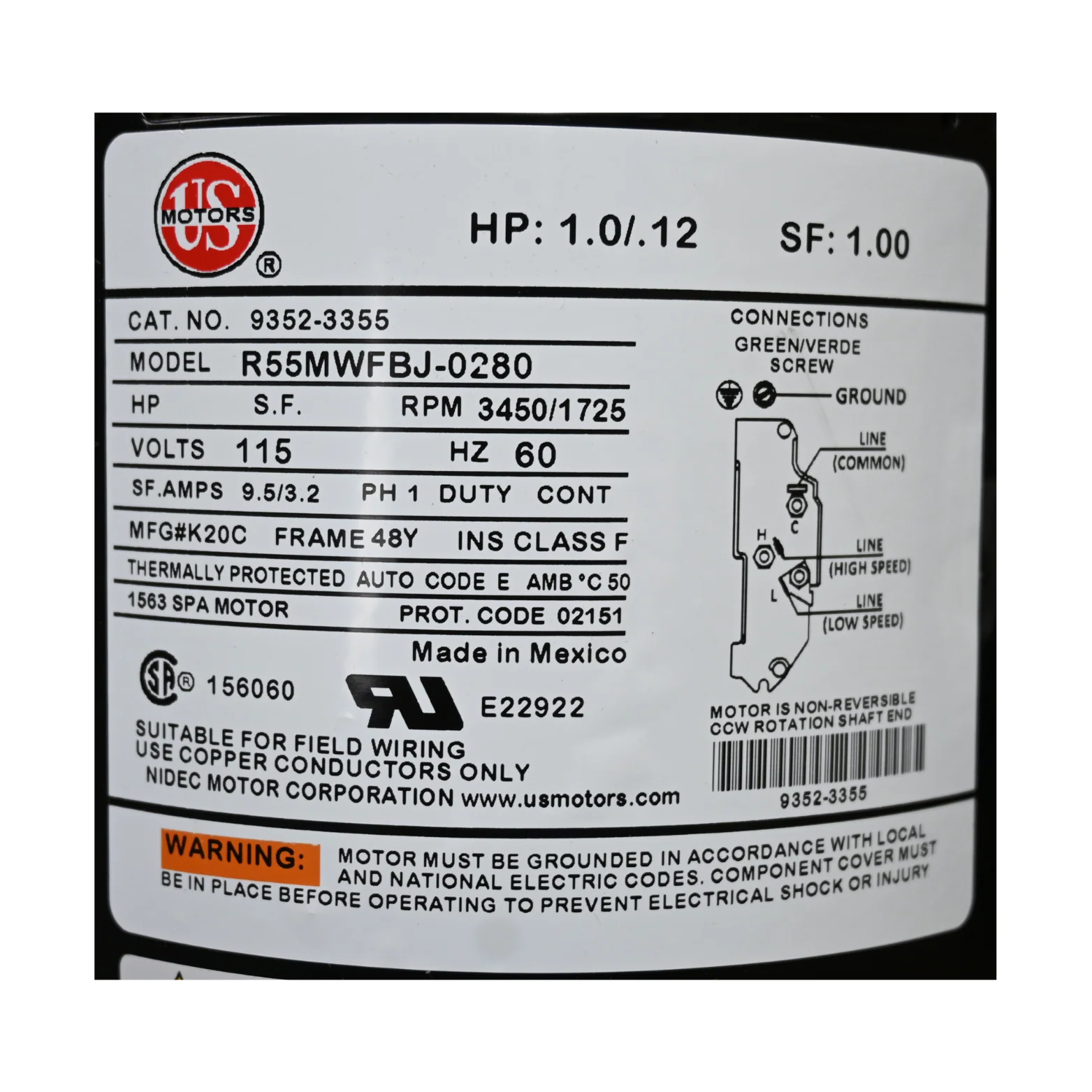X320378 - Pump, 1.0/.12 HP, 2 SPD, 115 V, 9.5/3.2 A, 48 FR, 60 HZ - Image 5