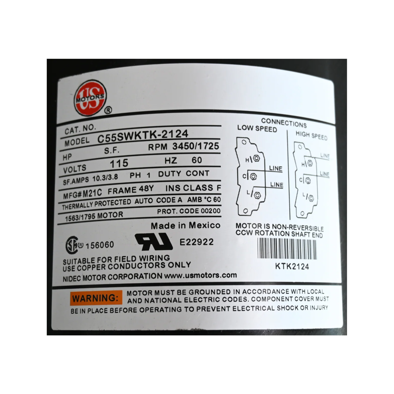 X320531 - Pump, 1.5 HP, 2 SPD, 115 V, 10.3/3.8 A, 48 FR, 60 HZ - Image 5