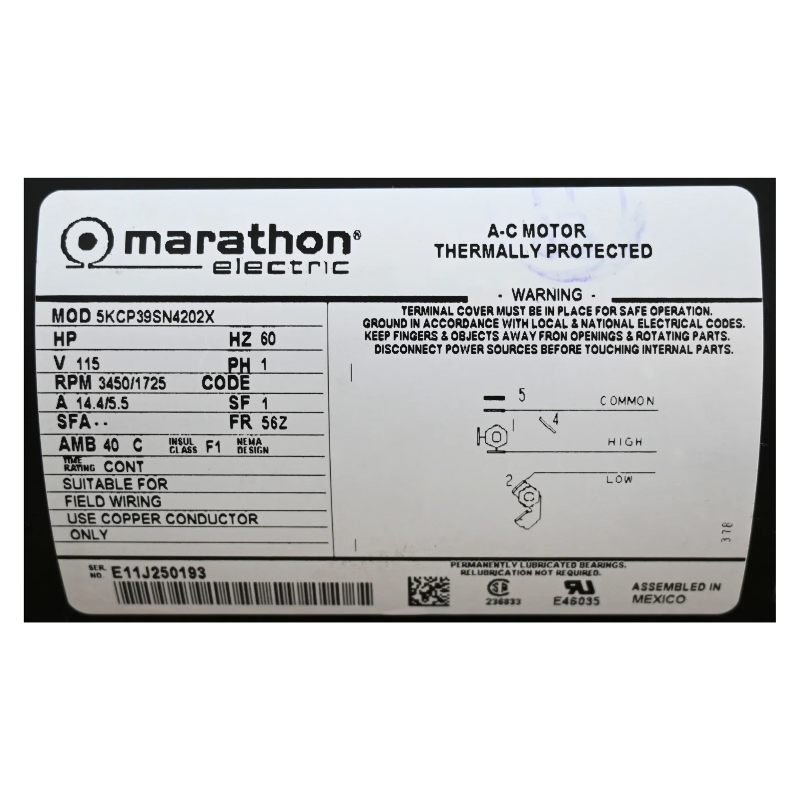 X321600 - Pump, 1.5 HP, 2 SPD, 115 V, 14.4/5.5 A, 56 FR, 60 HZ - Image 5
